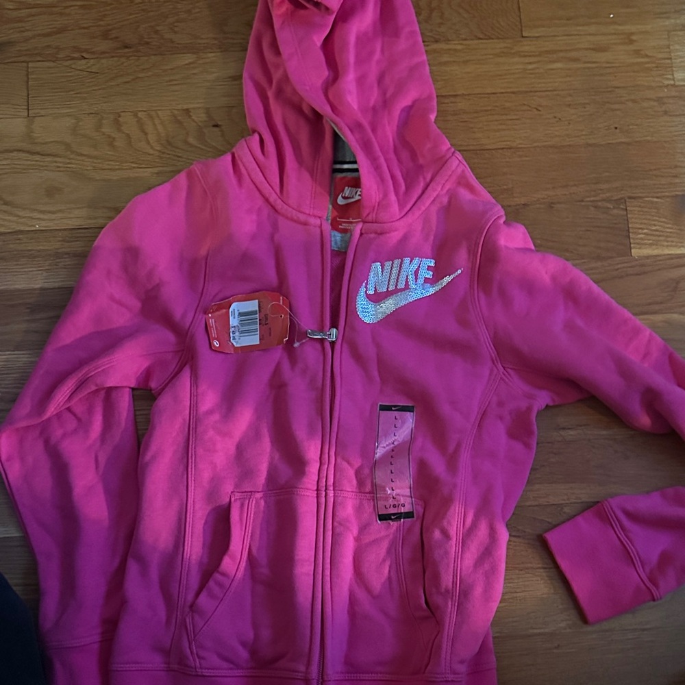 Nike Kids Pink bling zip up sweatshirt, size large brand new with tags.